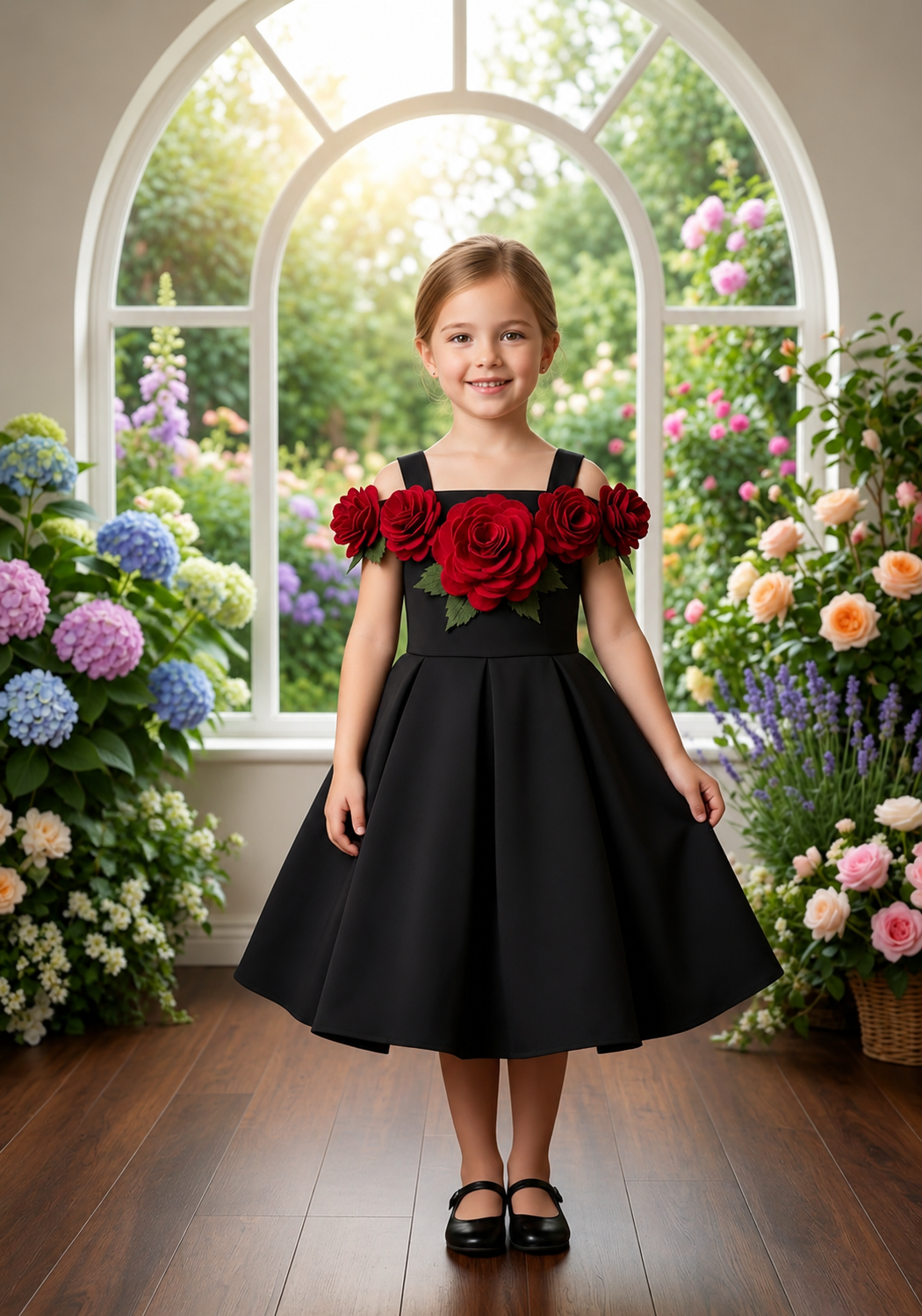 Rose Garden Floral Girls Party Dress