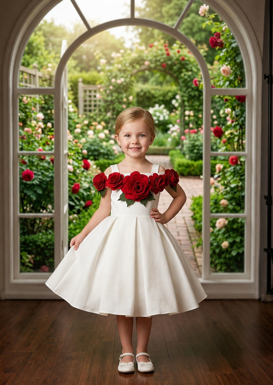 Rose Garden Floral Girls Party Dress